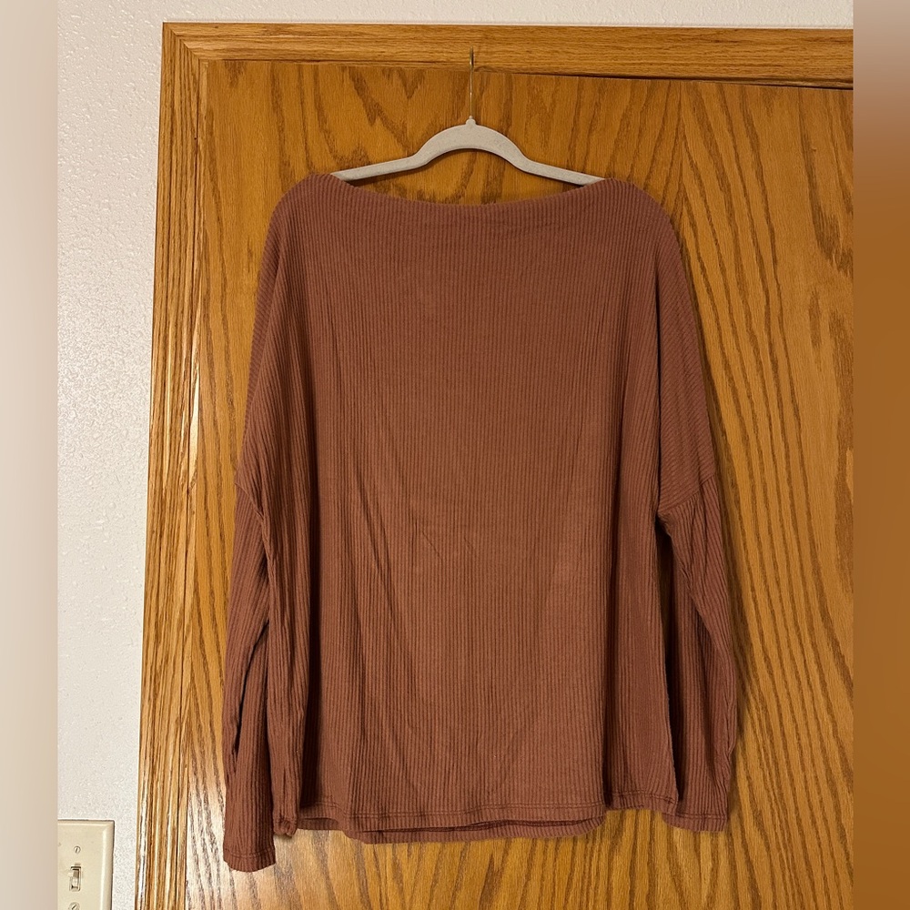 Elan Women's Rust Long Sleeve Ribbed Boat Neck Top - NWT - Size L